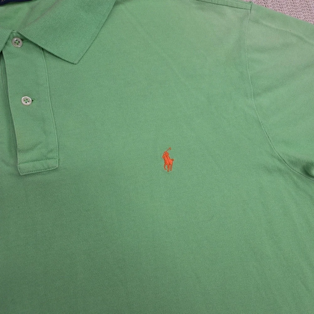 Polo Ralph Lauren Shirt Mens 2XLT Tall Green Short Sleeve Orange Pony Preppy